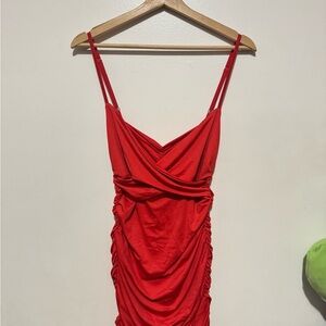 Elegant Red Ruched Dress
